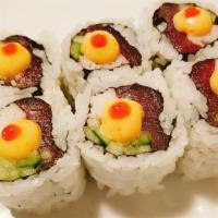 Boston Roll · Tuna, Crab, Cucumber & Spicy Mayo on Top

Consumer - warning consuming raw fish may in creas...