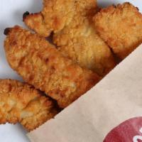 Chicken Tenders · 4-pieces, oven finished; choice of 1 dipping sauce (cal: 313) - Allergens: Wheat