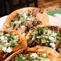 (4) Beef Taco Dinner)  · Flour, corn or hard shell Tortilla with, lettuce, Tomato, cilantro,onion, and cheese