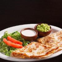 Meat Quesadilla ~ · An El Fresco original!
A grilled ﬂour tortilla ﬁlled with melted cheese and your choice of ﬁ...