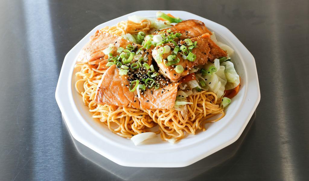 Salmon Hibachi · Served with mixed vegetables.