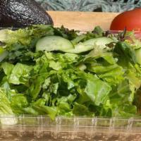 Large Green Salad · Baby greens, romaine, cucumber, tomato.