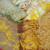 Enchilada Trio · Tres (3) delicious enchiladas, picadillo and salsa de tomate original, seasoned chicken with...