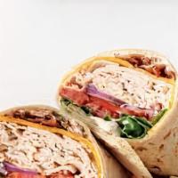 Turkey Bacon Ranch · Smoked turkey breast, bacon, lettuce, tomato, red bell peppers, & ranch panini grilled betwe...