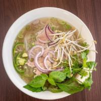 Pho Combination · With steak, brisket, tendon, tripe, and meat ball.
