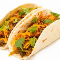 Korean Taco (2Pcs) · Marinated korean bbq beef or spicy pork on flour tortilla with rice, shredded cheese, lettuc...