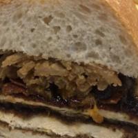 Jd Bbq Chx Sandwich · Breaded chicken breast, bacon, cheddar cheese, crispy onions, and jd bbq sauce, served with ...