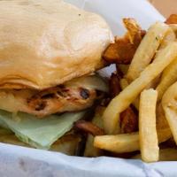 Balcones Chicken Jack · A grilled six oz. chicken breast topped with Monterey Jack cheese, lettuce, tomato, sliced o...