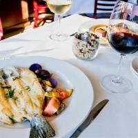 Trout W/ Lump Crab Meat · Pan Seared Trout with Lump Crab Meat, Basil Oil,  Roasted Potato & Brocolini