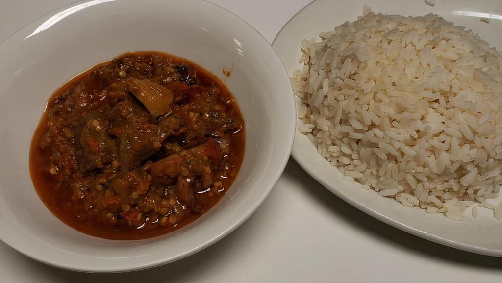 White Rice With Ayamase · Non Sticky white rice is served with ofada rice.