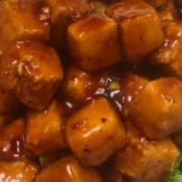 V3 General Tso’S Bean Curd  · Crispy tofu lightly batter cook in sweet and spicy sauce . Served with fresh steam broccoli