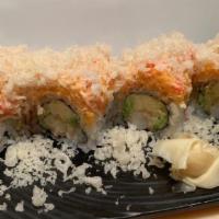 White Crab Roll · shrimp tempura ,avocado and spicy crab o,crunch on the top with special sauce