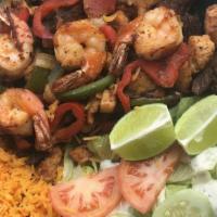 Chicken & Shrimp Fajita · Grilled chicken strips, 4 jumbo shrimp with green & red peppers onions