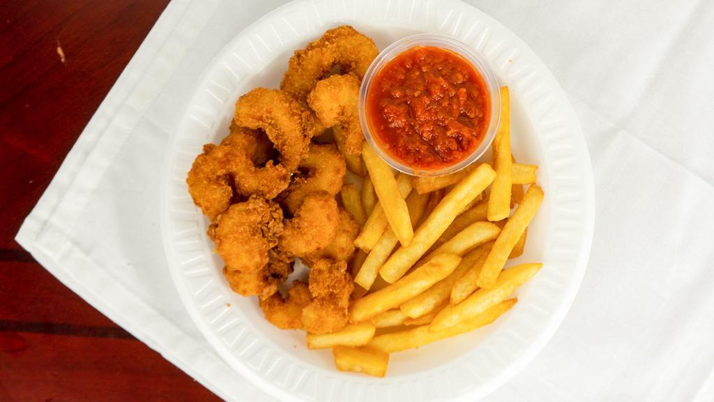 Shrimp In A Basket With Fries · Savory shrimp basket with side of french fries and your choice of dressing.