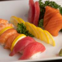 Sushi 10, Sashimi 10, Rainbow & Spicy Tuna · 