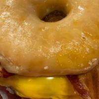 Doughnut Bacon Burger · A full 1/3 pound 100% all beef hamburger served with 2 applewood slices of crispy bacon and ...
