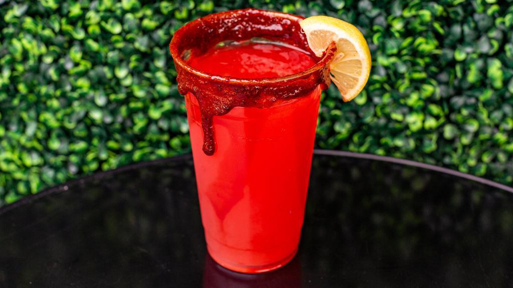 Virgin Michelada (24Oz) · Our agua fresca with Tajin and candy paste! Choose your flavor.
(Does not have alcohool)