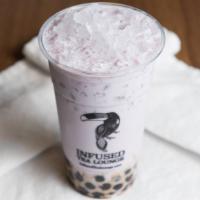 Taro Addict · Taro milk tea with honey boba.