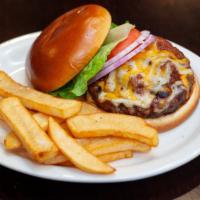 Knucklehead Angus Burger · With Cheddar cheese, chili and red onion. Meats are cooked to customer's request. Consumptio...