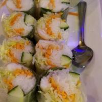 Soft Spring Rolls · Vegetarian option is available. Chicken, rice noodles, lettuce, carrots, cucumber, basil lea...