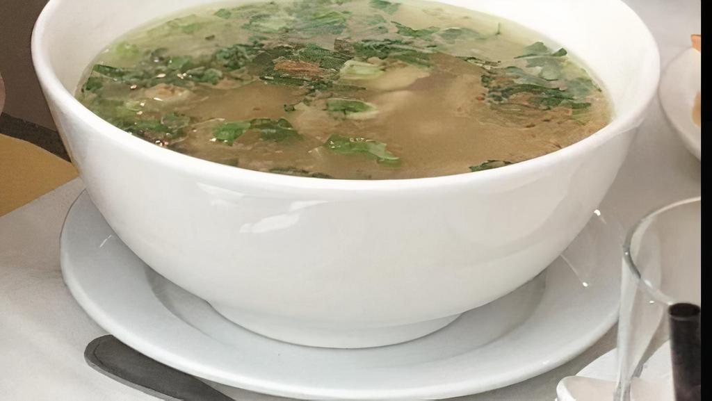 Thai Noodle Soup · Thai rice noodle soup with choice of chicken, beef, or pork in a savory beef broth served with bean sprouts, basil leaves, cilantro scallions, and lime.