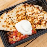 Chicken · Grilled flour tortilla stuffed with melted mozzarella cheese and grilled chicken, served wit...
