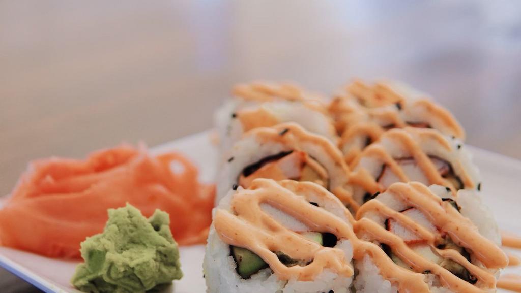 Spicy California Roll · Crab salad, avocado, cucumber and spicy mayo.