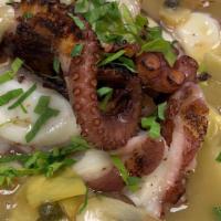 Grilled Octopus · Capers, Artichoke Hearts, Lemon Garlic White Wine Sauce