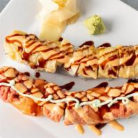 Kamikaze Roll · Shrimp tempura & avocado inside, spicy tuna and salmon on top with wasabi cream, spicy mayo,...