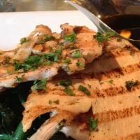 Grilled Chicken And Veggies · Gluten-free. Sauteed spinach and green beans topped with teriyaki sauce, sesame seeds and sc...