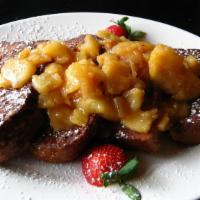 Hot Apple French Toast · Customer favorite. Caramelized cinnamon French toast, topped with a tower of sautéed sweet a...