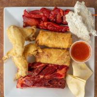 Pu Pu Platter (For 2) · egg roll, fried jumbo shrimp, bar-b-q spare ribs, fried chicken wings, chicken teriyaki, fri...