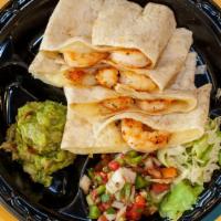 Sauteed Shrimp Quesadilla · Sauteed shrimp with melted jack cheese inside a large flour tortilla. Served with pico de ga...