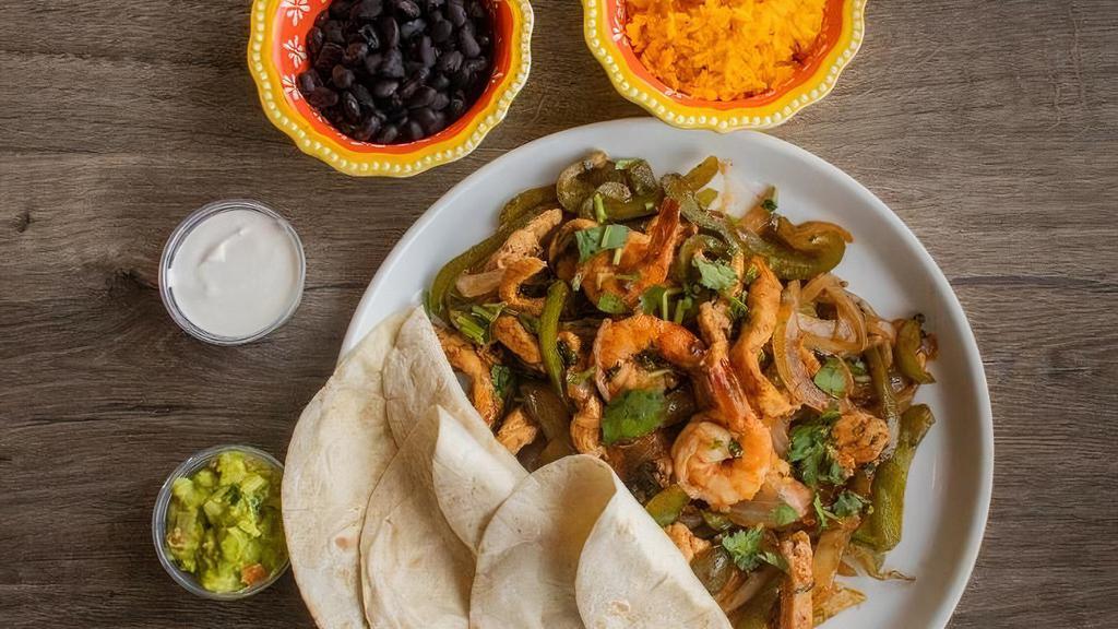 Fajita · Sauteed with butter, Peppers, onions and cilantro in our fajita seasoning   Served with rice and beans and tortillas with a side of sour cream and guacamole.