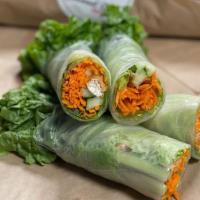 Vietnamese Spring Rolls (Popular Seller!) (V) · 4 halves rice paper wrapped tofu, lettuce, cucumber, carrot serve with roasted peanut sauce....