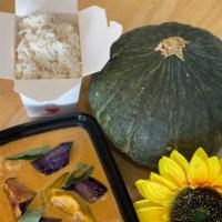 Pumpkin Curry (New) · Perfect combination of pumpkin and eggplant in spicy coconut curry, comes with rice.