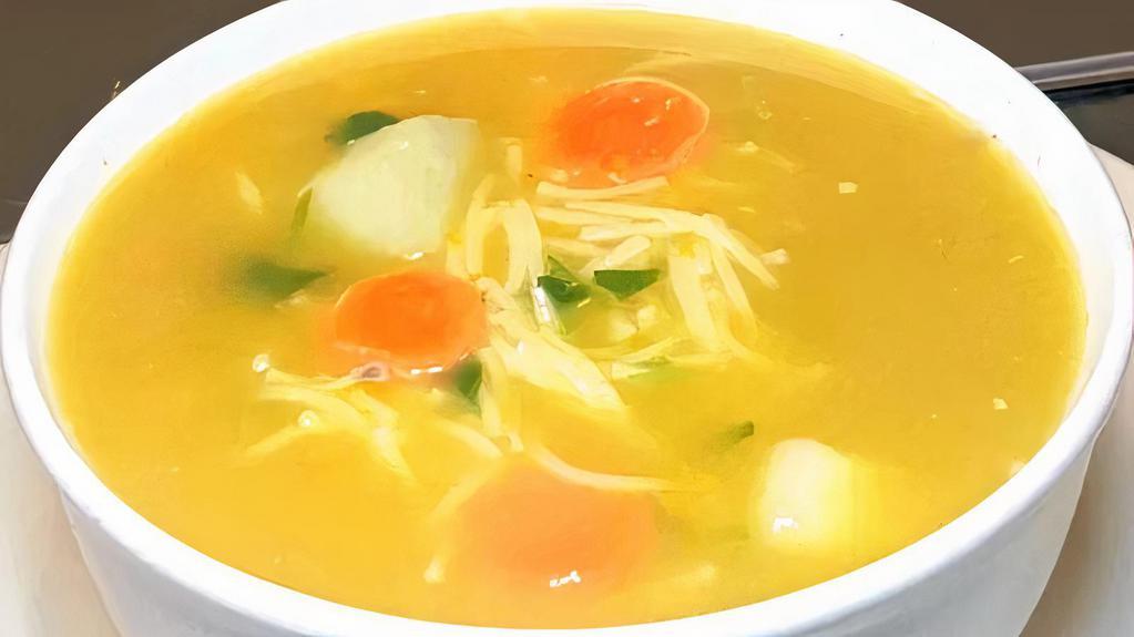Chicken Soup · * Guest with allergies should inform their server prior to ordering. Consuming de raw or undercooked meats, poultry, seafood, or eggs, may increase your risk de foodborne illness. White rice included.