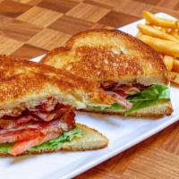 Classic Blt · Grilled challah bread, apple wood smoked bacon, mayo.