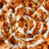 The Upstate (16 Inch) · MOZZARELLA & BLUE CHEESES, GRILLED BUFFALO CHICKEN, RANCH DRIZZLE