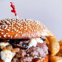 Mushroom Melt Smashburger · SAUTEED MUSHROOMS, BALSAMIC. GRILLED ONIONS, BLUE CHEESE CRUMBLES
