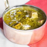 Palak Methi Paneer · (Contains dairy) Tandoori cooked cottage cheese cubes simmered in cumin tempered creamy spin...