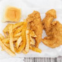 3 Piece Chicken Tender Combo  · 3 tenders with fries with a honey roll