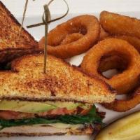Grilled Chicken Club · Toasted Whole Wheat Bread, Swiss, Avocado, Bacon, Tomato, Leaf Lettuce. All Sandwiches inclu...