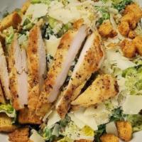 Chicken Caesar Salad · Grilled Chicken, Romaine Hearts, Focaccia Croutons, Shaved Parmesan, Caesar Dressing