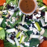 Cranberry Almond Salad · Spinach, cranberries, almond slivers, green apple, feta, balsamic dressing.