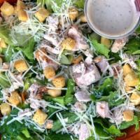 Chicken Caesar Salad · Romaine, chicken, parmesan, croutons, Caesar dressing.