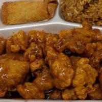 Cbo Orange Chicken · Chunks of breaded boneless chicken meat covered with tangy sweet & sour orange sauce.