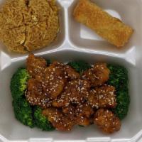 Cbo Sesame Chicken · Chunks of breaded boneless chicken meat, fried until golden brown, then stir fried with swee...