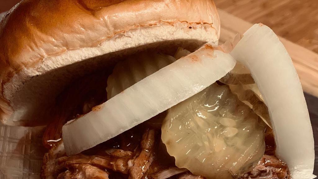 ½ Pound 1 Meat Sandwich · Choose a generous portion of one of our slow smoked meats on a buttery brioche bun add pickles, onions, jalapenos and our  signature BBQ sauce or if you like it hot, add our Habanero/mango sauce.