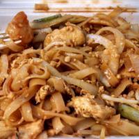 Pad Thai · Kia noodle stir- fried with shrimp, chicken and vegetables, sprinkled with light crushed pea...